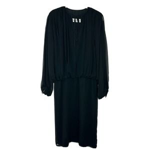 WAYNE CLARK Aline Marelle VTG Black Blousen Long Sleeve Chiffon Dress Sz 8